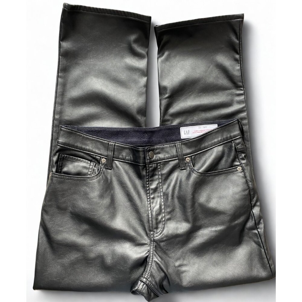 GAP BLACK VEGAN SOFTFAUX LEATHER, LINED JEANS HIGH RISE, 32/14, SPRING FALL WEAR